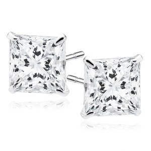 Cercei argint cu piatra Princess Cut 7 mm DiAmanti  1CK7ER_W-DIA (Argint 925‰ 1,6 g.)